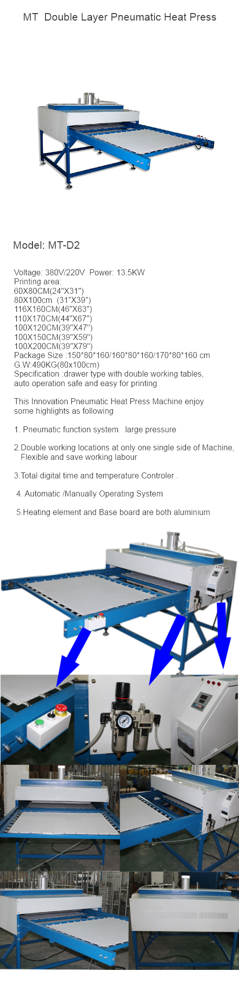 US 220v 39 X 47 Pneumatic Double Working Table Large Format Heat